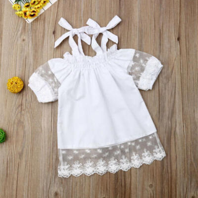 

US Newborn Baby Girls Kids Lace Flower Suspender Off Shoulder Summer Clothes Set