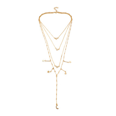 

HuaTang Boho Gold Star Moon Heart Crystal Choker Necklace for Women Girl Multi-layer Chain Long Necklace Jewelry Collares 8503