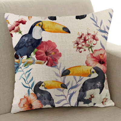 

〖Follure〗Plant Toucan Linen Pillowcase Sofa Throwing Pad Set Home Decoration