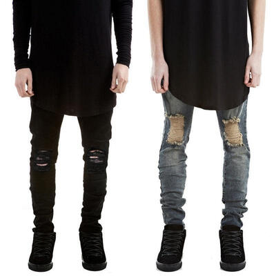 

Men&39s Distressed Ripped Jeans Moto Black Denim Pants Slim Skinny Fit Trousers