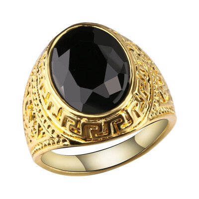 

Multi-cut large gemstone mens domineering ring Agate black gemstone carved vintage ring