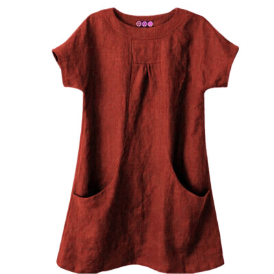 

Starmoon Women Casual Solid Round Neck Short Sleeve Linen Loose Pocket Tops Blouse Shirt