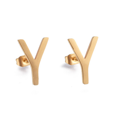 

304 Stainless Steel Stud Earrings Alphabet LetterY 146x10x1mm Pin 08mm