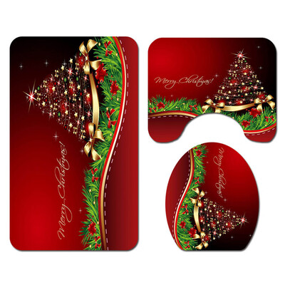 

Santa Claus Bathroom Mat Lid Toilet Cover Rugs Set Christmas Home Decorstion
