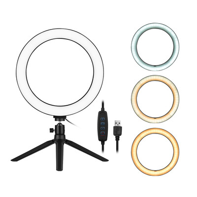 

10 Inch LED Ring Light with Tripod Stand 3200K-5500K Dimmable Table Camera Light Lamp 3 Light Modes & 10 Brightness Level for YouT