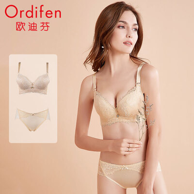 

Ou Difen bra set underwear female 19 years new lace seamless underwear women thin thin thick gathered beauty back ladies bra bra set XB9104 crystal skin B75L