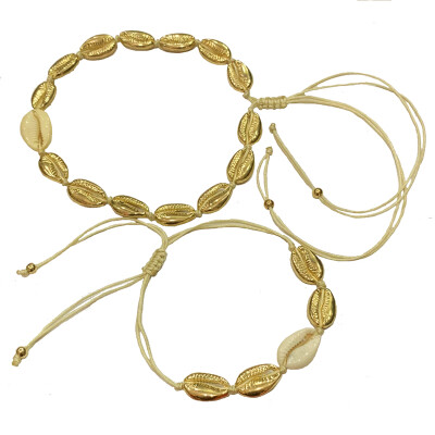 

Puka gold cowrie Natural Shell necklace bracelet set women best friend cowry seashell bijoux collier femme bohemian jewellry