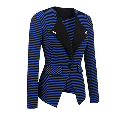 

Toponeto Women Long Sleeve Stripe Cardigan Elegant Slim Coat