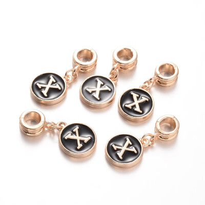 

Alloy Enamel European Dangle Beads Flat Round with LetterX 27mm Hole 5mm