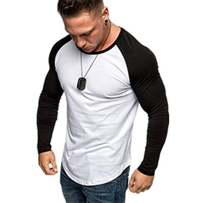 

Mens Gym T shirt Longline Long Sleeve Slim Muscle Fit Long Sleeve Casual Top New
