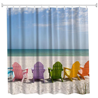 

Multicolored Beach Chair Polyester Shower Curtain Bathroom Curtain High Definition 3D Printing Water-Proof