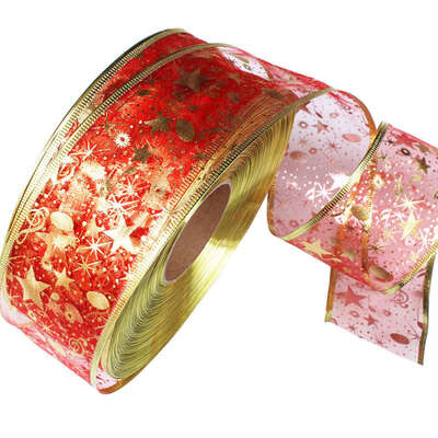 

2M Bronzing Ribbon Pentagram Christmas Tree Decoration DIY Christmas New Year Decoration Gift Wrapping Sewing Craft