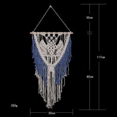 

Beige Blue Macrame Wall Art Office Hotel Bar Woven Wall Tapestry Wedding Fringe Decoration