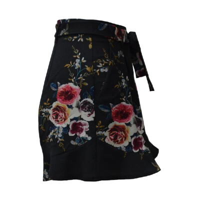 

New Women Floral Print Shorts High Waist Ruffle Ruched Side Pocket Zipper With Belt Shorts