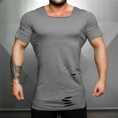 

Men Slim Fit Gym Tight Tops T-Shirt Short Sleeve Bodybuilding Casual Fitness