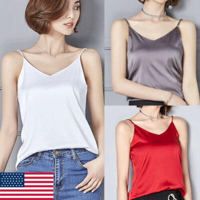 

Fashion Women Silk Satin Plain Sleeveless Strappy Cami Camisole Vest Tank Top