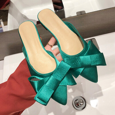 

In summer lazy people with low heels&flat soles wear fashion Korean bow sweet pointed head half slippers&womens shoes