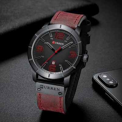 

CURREN 8327 Men\s Watch Japanese Movement Round Leather Casual Calendar
