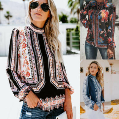 

Women Vintage Floral Print T-Shirt Long Sleeve Shirt Blouse Ethnic Tops Oversize