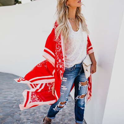 

Boho Womens Cover Up Loose Floral Kimono Cardigan Ladies Chiffon Top