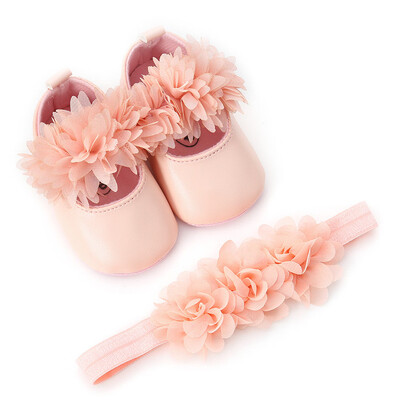 

Baby Girl Flower Leather Fashion Toddler First Walkers Kid Shoes1PC Hairband