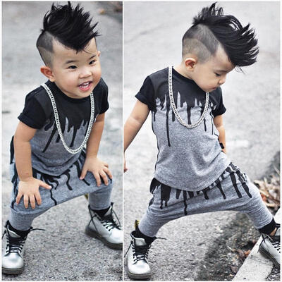

Kids Baby Boys Grey T-shirtHarem Pants Outfit Set