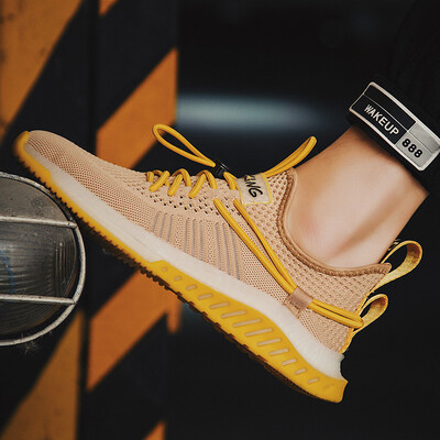 

2019 autumn new flying woven coconut shoes mens casual sports shoes male Korean version of the trend of wild breathable mens shoes