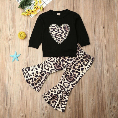 

2Pcs Toddler Kids Baby Girl Leopard Clothes T-shirt TopsFlare Pants Outfits Set