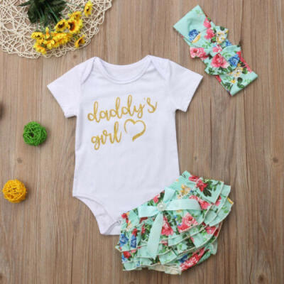 

Newborn Baby Girls Romper Tops Jumpsuit Tutu Pants Headband Outfits Clothes Set