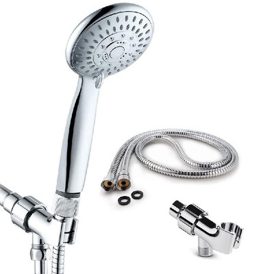 

Handheld Shower Head 5 Spray Settings With Water Flow Regulator Stainless Steel Hose Adjustable Bracket Set Polished Chrome Bathro