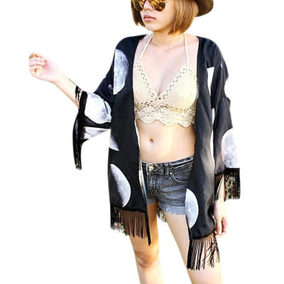 

2016 Style Blusas New Fringed Women Blouses Floral Printed Kimono Cardigan