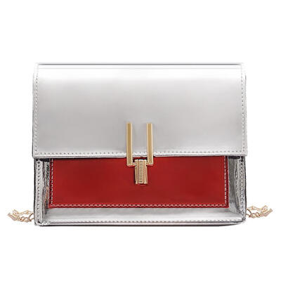 

Women Contrast Color Shoulder Bag Flap Hasp Patent Leather Crossbody Bags
