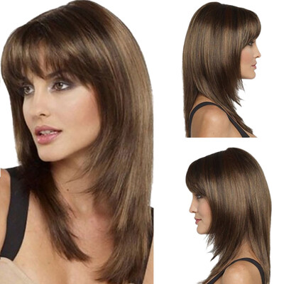 

〖Follure〗Gradient Brown Synthetic Hair Wig Short Mix Colors Full Wigs Party Hair Wigs