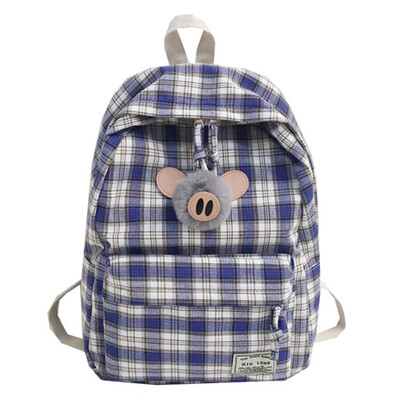 

Schoolbag female ins wind Korean college students backpack junior&senior high school Mori ancient feeling girl plaid canvas ba