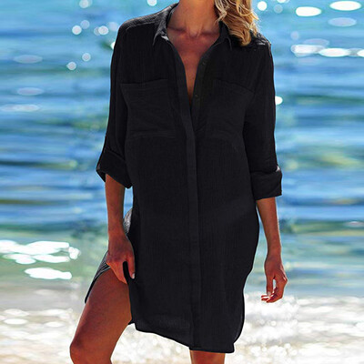 

Starmoon Women Beach Cover Up Button Down Pocket Shirts Sunscreen Bikini Swimsuit Blouse