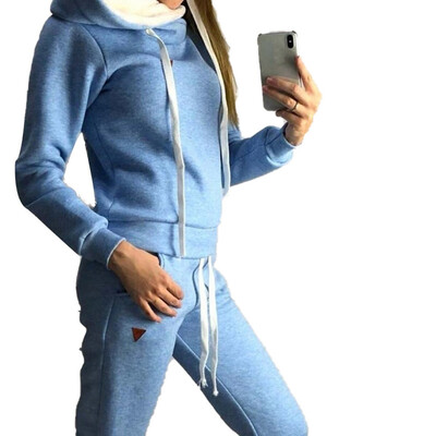 

Loose Drawstring Sport suits Long Sleeve Long Pants Solid Color Fleece Casual Suit