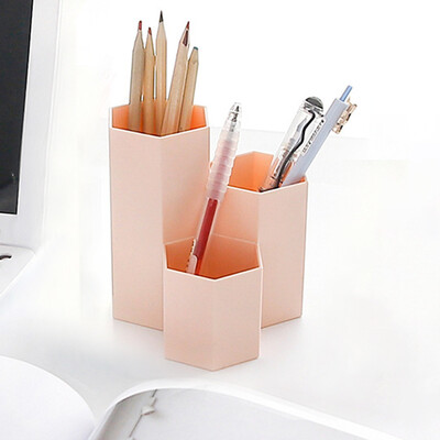 

Gobestart Multipurpose Plastic Pen Container Creative Hexagon Vase Desk Decoration