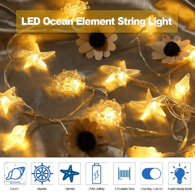 

LED String Light Starfish Rudder Conch Shape 20 Bulbs Warm Glow Light Fairy String Lights with 2 Modes 3-meter Length Bed Light Ni