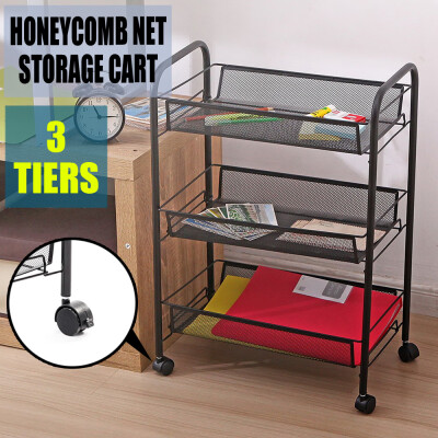 

Rolling 3 Tier Mesh Trolley Storage Cart Basket Office File Kitchen Fruit Shelf