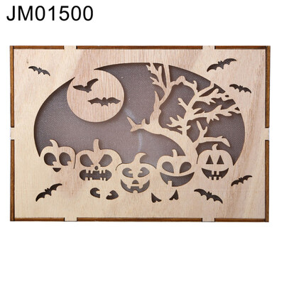 

Wooden Rectangle Pumpkin Haunted House Pendant LED Night Light Halloween Decor
