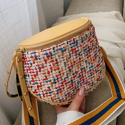 

Small breeze woolen cloth color matching chest bag 2019 new Korean version of the bag women spring&summer slung wide shoulder