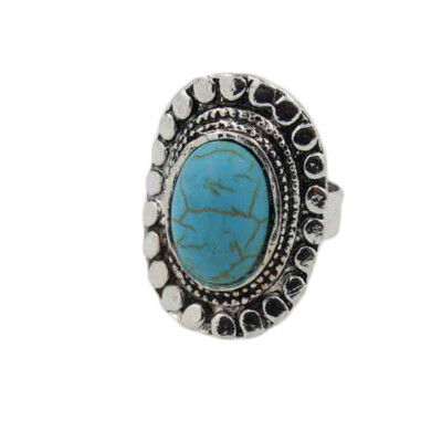 

Exaggeration Retro Metal Punk Style Teardrop Oval Shape Turquoise Ring Set Antique Rings Personality Women Jewelry Color Blue