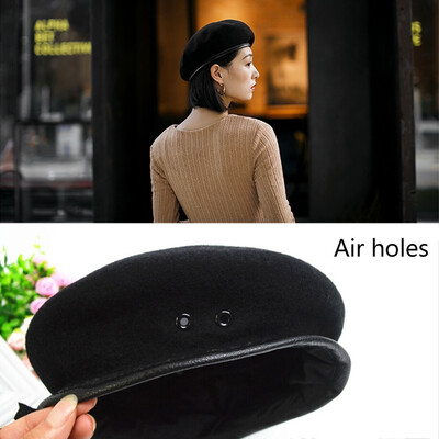 

Fashion British Army Style Wool Menwomen Beret Hat Cap Leather Band
