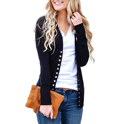 

Womens Casual Sweaters Pure Color V-Neck Button Cardigan Knitwear Short Coat