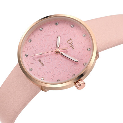 

RM Fashion Lady Frosted Dial Heart Shape Pattern Leather Belt Watch Quartz Watch