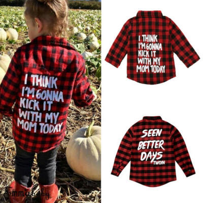 

Toddler Kids Baby Girls Long Sleeve Plaid Shirt Blouse T-shirt Tees Tops Clothes