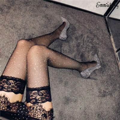 

Women Lady Crystal Rhinestone Fishnet Net Mesh Socks Stockings Tights Pantyhose