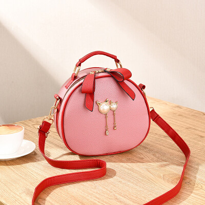 

Korean casual female bag hit color side small round bag cute cat shoulder diagonal package cherry girl handbag