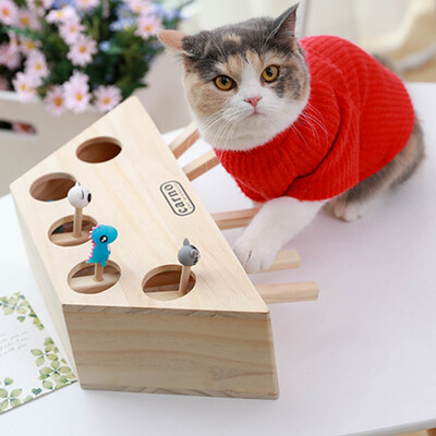 

Gobestart Pet Indoor Solid Wooden Cat Hunt Toy Interactive 35-holed Mouse Seat Scratch