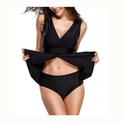 

New product Xia Yan conservative one-piece dress style solid color covered belly slimming swimsuit